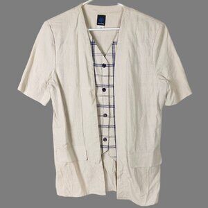 Vintage Panther Linen Blend Layered Top Plaid Shell 10 80s